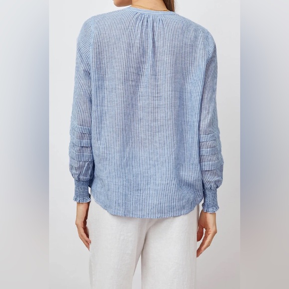 Rails $188 Caterina Top Blue White Sanibel Stripe Linen Blend Blouse Size Small - Picture 3 of 11